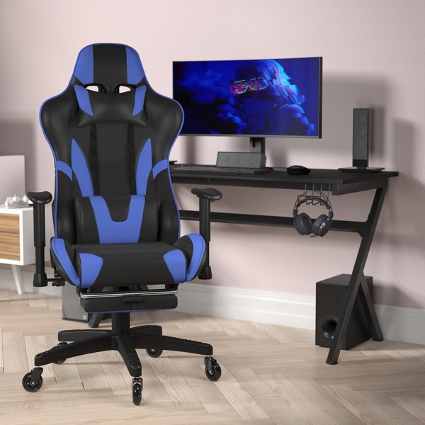 Flash Furniture Blue LeatherSoft Gaming Chair with Roller Wheels CH-187230-BL-RLB-GG